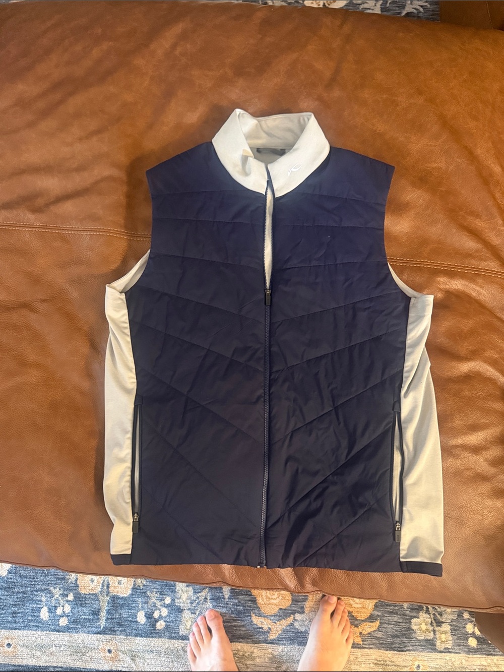Men's Quilted Navy Vest with Light Gray Trim
